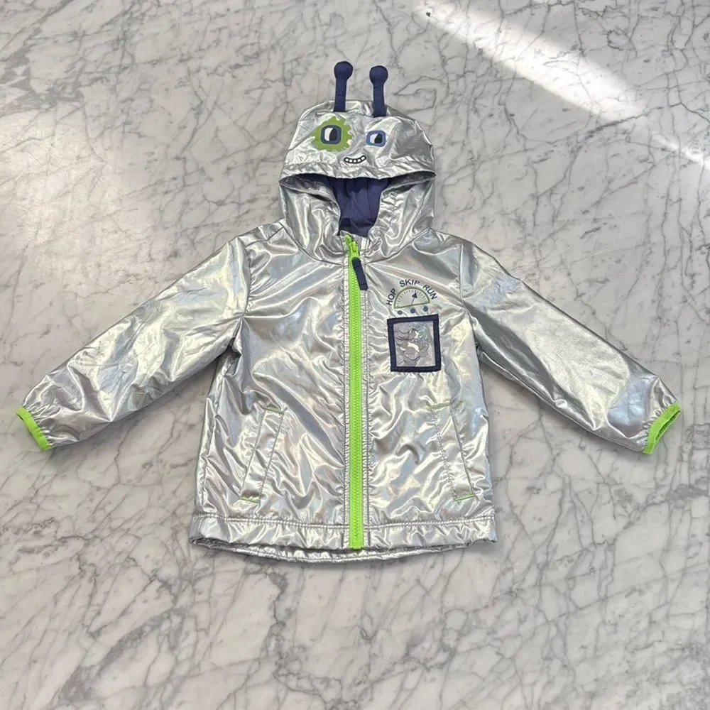 Cat and Jack Toddler Boy’s Silver Alien Windbreaker Jacket Sz 2T